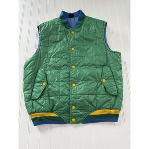 Vintage Brittania Green‎ Puffer Vest Men's Large 70s 80s Nylon Snap Front